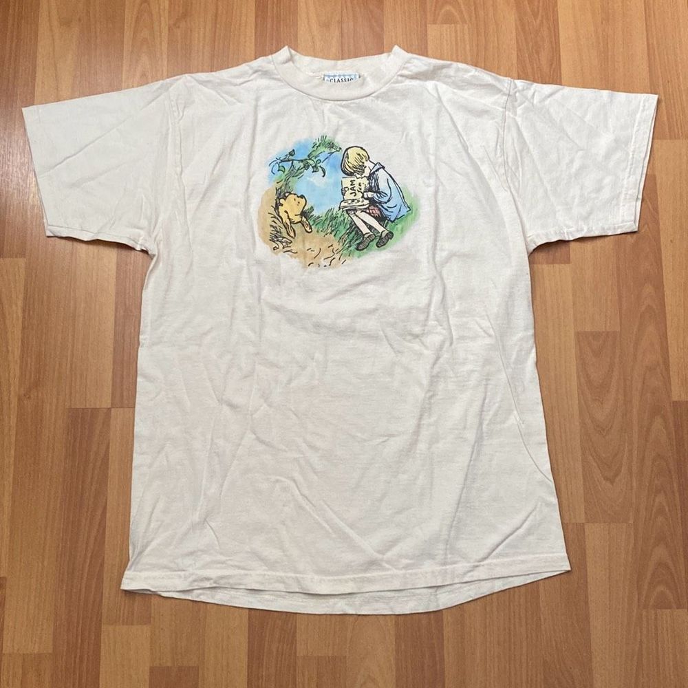 Vintage 90s Classic Pooh Disney Tultex Cream Cotton T Shirt Men XL Made in USA